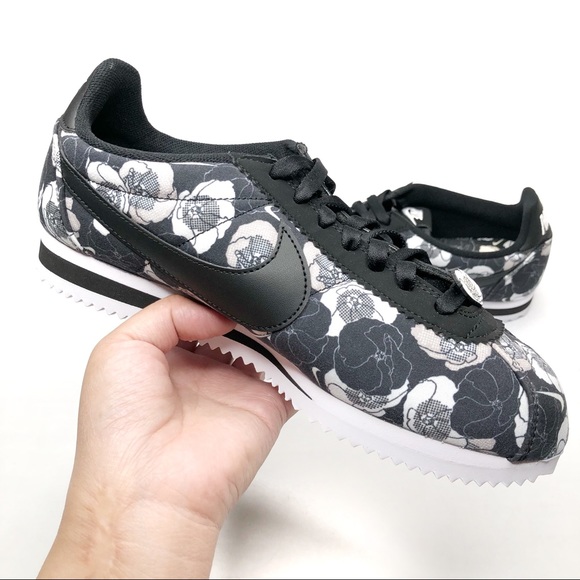 nike cortez black and white floral